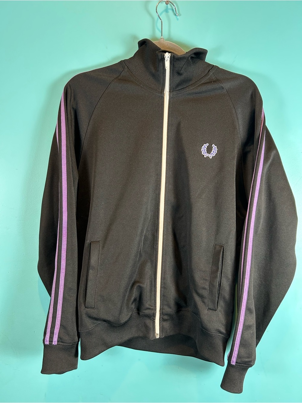 Fred Perry vintage Black Track Jacket with Purple Stripes